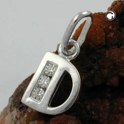 Anhänger 10x7mm Buchstabe D mit Zirkonia aus echtem 925 Silber Damen