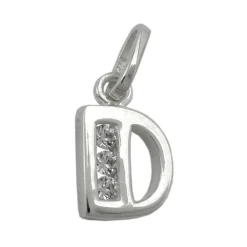 Anhänger 10x7mm Buchstabe D mit Zirkonia aus echtem 925 Silber Damen