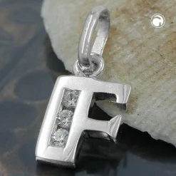Anhänger 10x7mm Buchstabe F mit Zirkonia aus echtem 925 Silber Damen