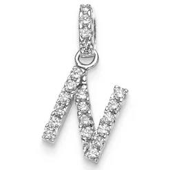 Anhänger 6,5x16mm Buchstabe N aus 585 Gold Weißgold Diamanten 0.25 ct TW-SI