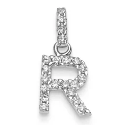Anhänger 7,5x16mm Buchstabe R aus 585 Gold Weißgold Diamanten 0.21 ct TW-SI