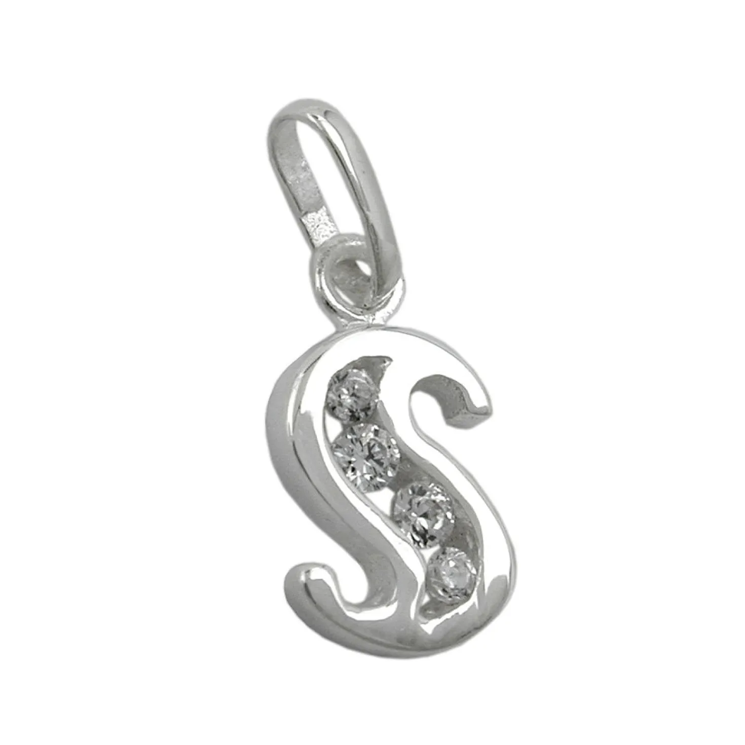 Anhänger 10x6mm Buchstabe S mit Zirkonia aus echtem 925 Silber Damen