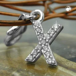 Anhänger 11x6mm Charm Einhänger Buchstabe X Zirkonia 925 Silber Damen