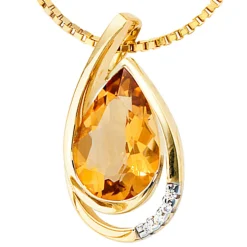 Anhänger 11x20,1mm Citrin Tropfen orange 4 Brillanten 0.02Ct 585 Gelbgold
