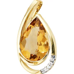 Anhänger 11x20,1mm Citrin Tropfen orange 4 Brillanten 0.02Ct 585 Gelbgold