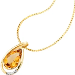 Anhänger 11x20,1mm Citrin Tropfen orange 4 Brillanten 0.02Ct 585 Gelbgold