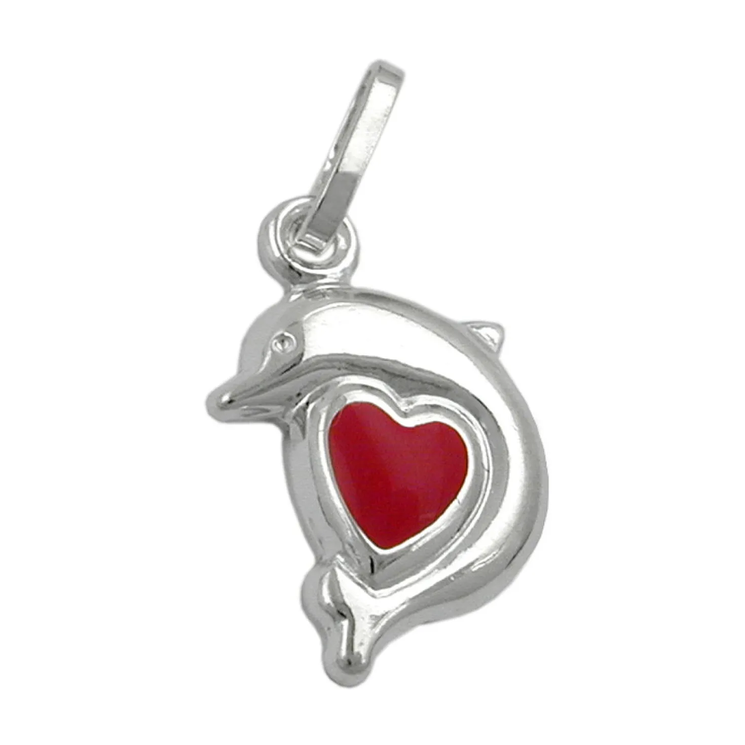 Anhänger 12x9mm Delfin mit rotem Herz aus 925 Sterling Silber Schmuck Kinder