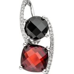 Anhänger 8,8x18,2mm Diamanten 0.08Ct W/SI & Granat & Onyx schwarz 585 Weißgold