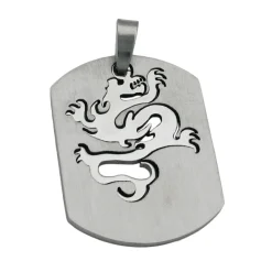 Anhänger 37x28mm Drache glänzend in einer matt gebürsteten Platte Edelstahl