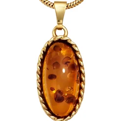 Anhänger 10,4x20,6mm echter Bernstein orange-braun oval mit 375 Gold Gelbgold