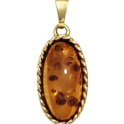 Anhänger 10,4x20,6mm echter Bernstein orange-braun oval mit 375 Gold Gelbgold