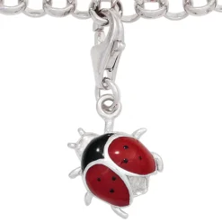 Anhänger 10,8x23,9mm Einhänger Charm Marienkäfer 925 Silber Lack rot schwarz