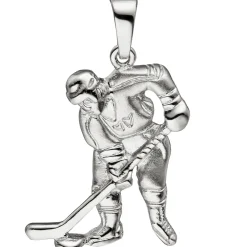 Anhänger 15,6x21,1mm Eishockey Spieler mit Puck aus 925 Silber matt-glänzend