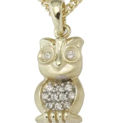 Anhänger 7x14,6mm Eule mit weißen Zirkonia 333 Gold Gelbgold Goldanhänger