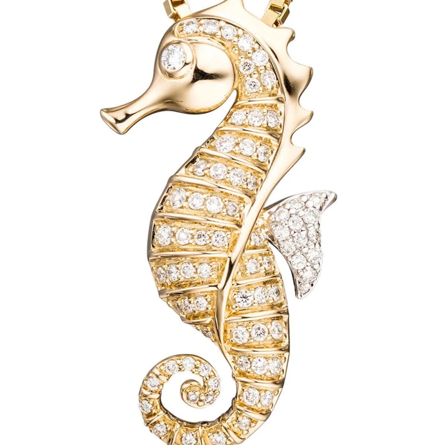 Anhänger 16,5x31,8mm filigranes Seepferdchen 73 Diamanten 0.44Ct 585 Gelbgold