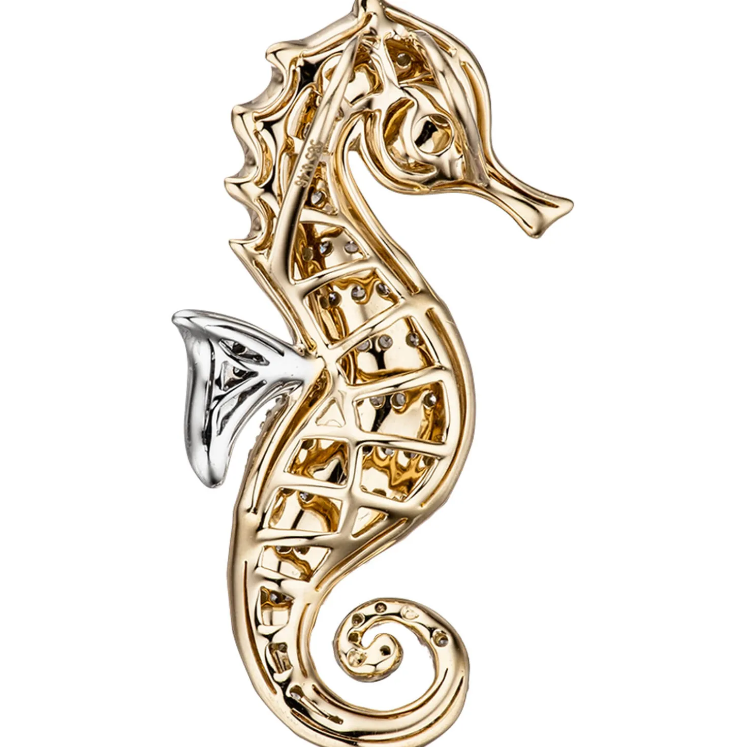 Anhänger 16,5x31,8mm filigranes Seepferdchen 73 Diamanten 0.44Ct 585 Gelbgold