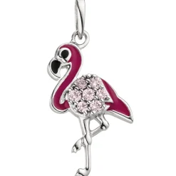 Anhänger 12,1x22,2mm Flamingo mit rosafarbenden Zirkonia Lackeinlagen 925 Silber