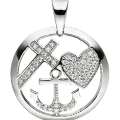 Anhänger 20,1x25,6mm Glaube Liebe Hoffnung im Kreis 925 Silber mit Zirkonia