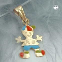 Anhänger 14x10mm Goldanhänger Junge rot-blau aus 375 Gold Gelbgold für Kinder