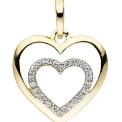 Anhänger 13,5x13,5mm 2 Goldherzen ein Herzchen im Herz Zirkonia 375 Gelbgold