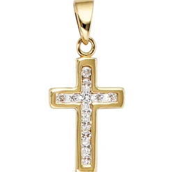 Anhänger 10,6x19mm Goldkreuz Kreuz mit 12 Zirkonia 333 Gold Gelbgold Halsschmuck