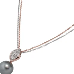Anhänger 10x21,8mm graue Tahiti Perle & 27 Diamanten 0.11Ct W/SI 585 Rotgold