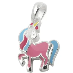 Anhänger 14x11mm Halsschmuck für Kinder Einhorn mit farbigen Einlagen 925 Silber