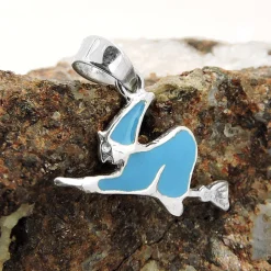 Anhänger 10x16mm Halsschmuck Hexe auf dem Besen blau lackiert 925 Silber