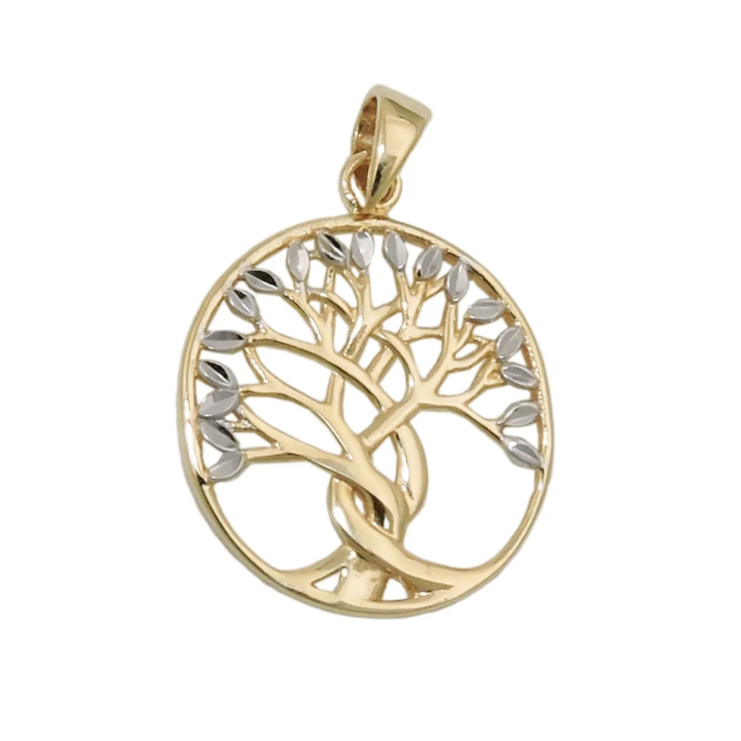 Anhänger 17x16mm Halsschmuck Lebensbaum mit weißen Blättern 375 Gold Gelbgold