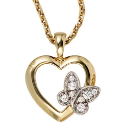 Anhänger 15,8x19,2mm Herzanhänger Herz mit Schmetterling 8 Zirkonia 333 Gelbgold