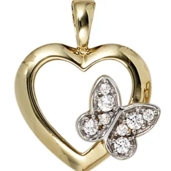 Anhänger 15,8x19,2mm Herzanhänger Herz mit Schmetterling 8 Zirkonia 333 Gelbgold