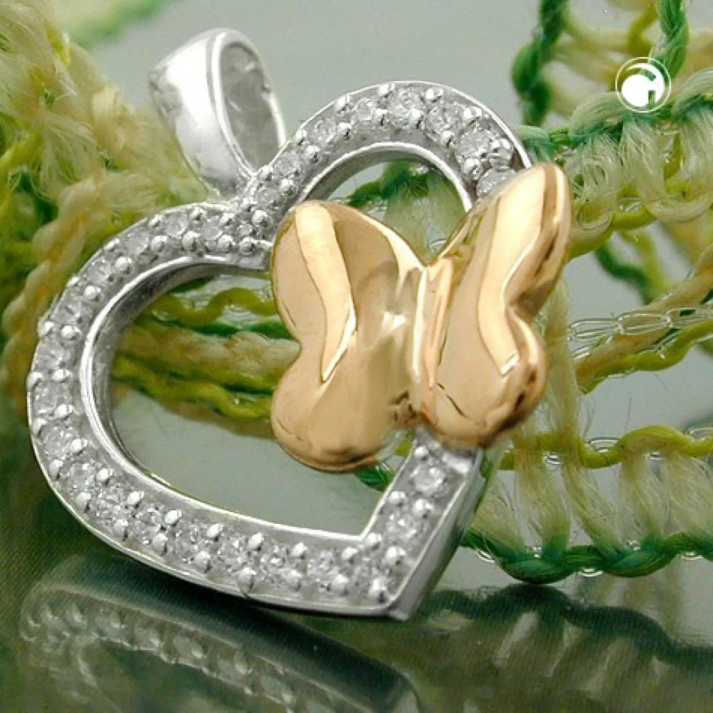 Anhänger 15x17mm Herz aus 925 Silber Schmetterling vergoldet Damen