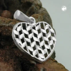 Anhänger 15x15mm Herz diamantiert durchbrochen flach 925 Silber Damen