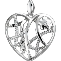 Anhänger 30x28,6mm Herz mit Blumen aus 925 Silber 47 Zirkonia Silberanhänger