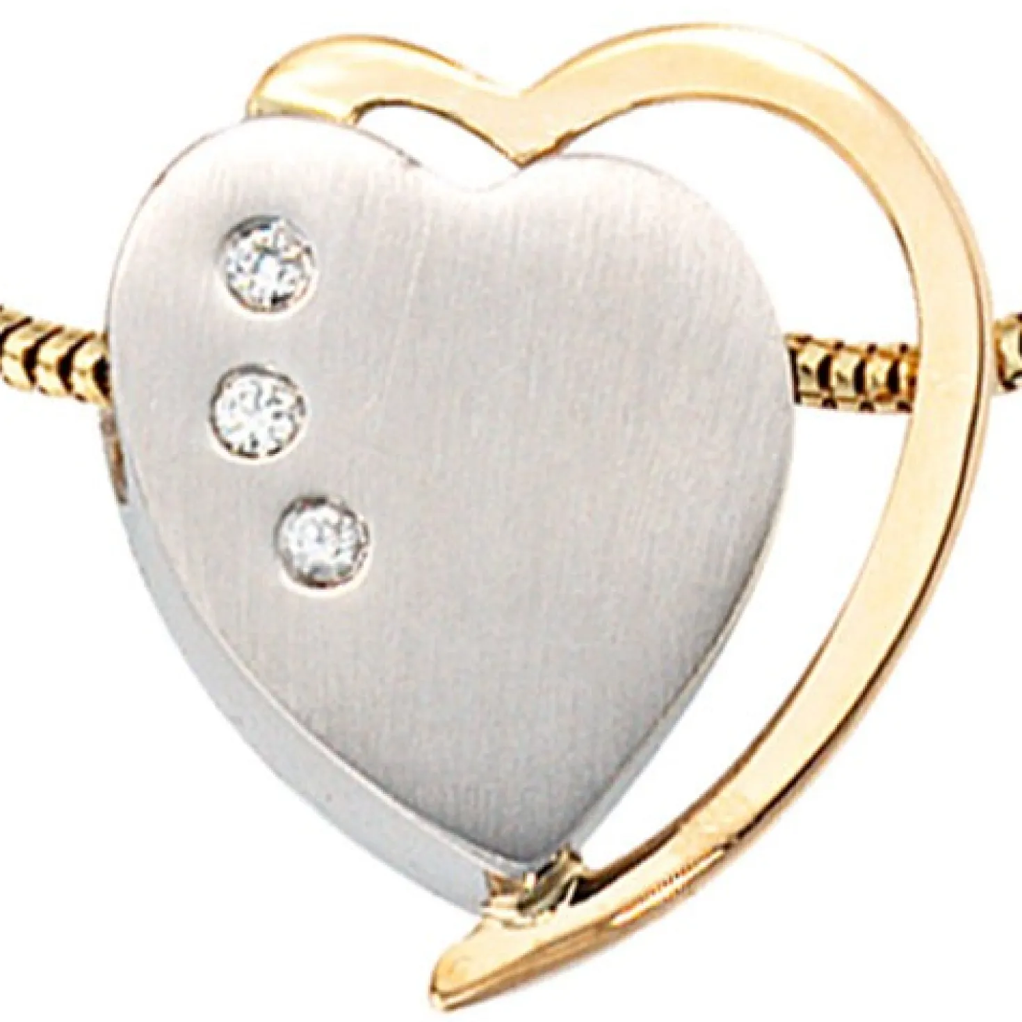 Anhänger 15x16,4mm Herz mit 3 Diamanten 0.03Ct W/SI 585 Gelbgold & Weißgold