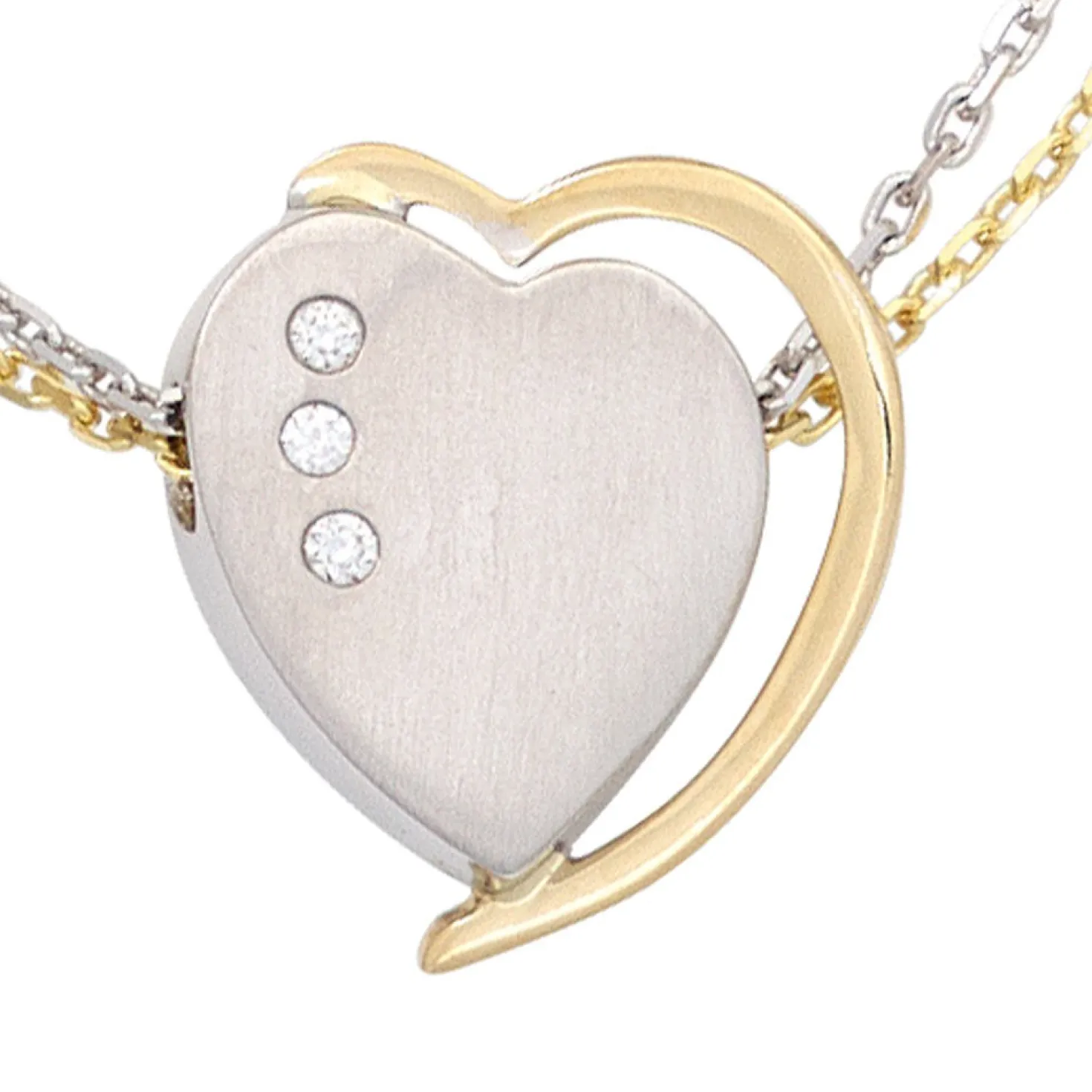Anhänger 15x16,4mm Herz mit 3 Diamanten 0.03Ct W/SI 585 Gelbgold & Weißgold