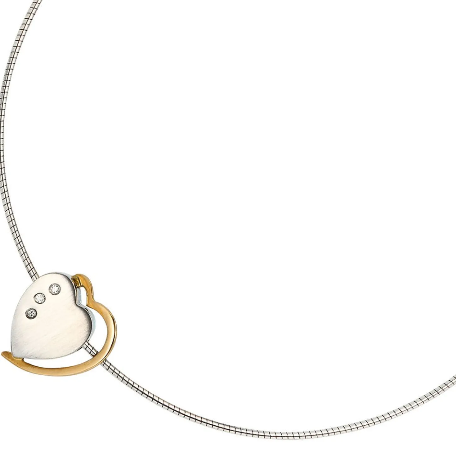 Anhänger 15x16,4mm Herz mit 3 Diamanten 0.03Ct W/SI 585 Gelbgold & Weißgold