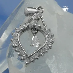 Anhänger 24x17mm Herz mit Zirkonia 925 Silber Silberanhänger Damen