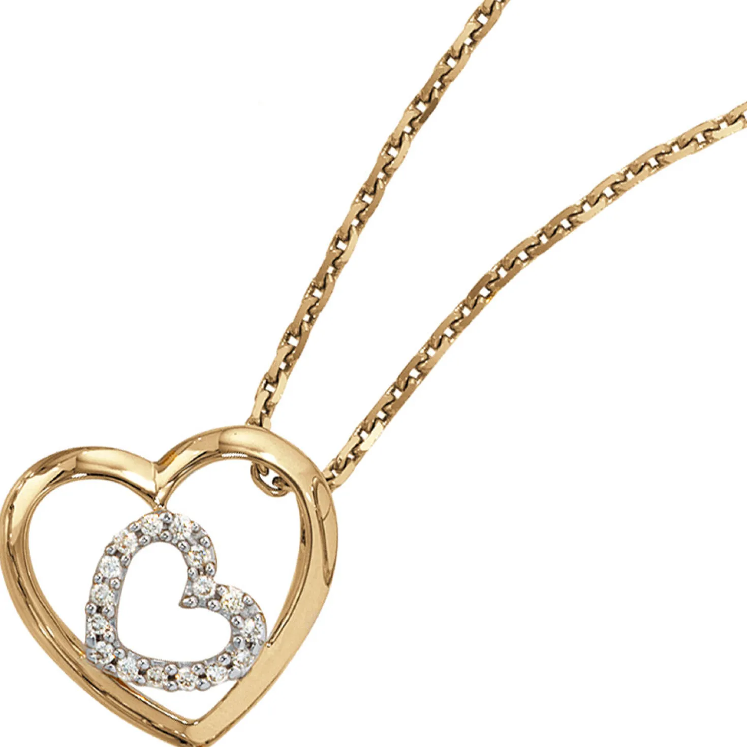 Anhänger 16,3x16,2mm Herz zwei Herzen 16 Diamanten 0.12Ct 585 Gelbgold