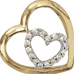 Anhänger 16,3x16,2mm Herz zwei Herzen 16 Diamanten 0.12Ct 585 Gelbgold