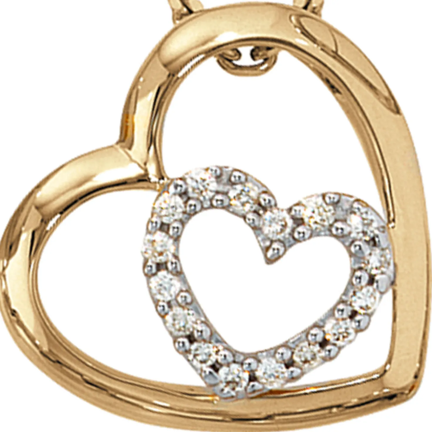 Anhänger 16,3x16,2mm Herz zwei Herzen 16 Diamanten 0.12Ct 585 Gelbgold