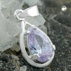 Anhänger 14x8mm in Tropfenform Tropfen Zirkonia lavendel 925 Silber Damen
