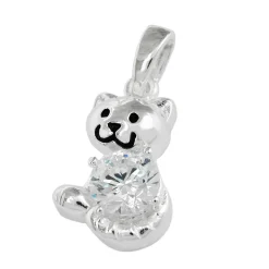 Anhänger 15x10mm Katze mit weiß Zirkonia facettiert 925 Echt Silber Kinder