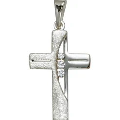 Anhänger 14,5x23,9mm Kettenanhänger Kreuz 925 Silber mit 3 Zirkonia Halsschmuck