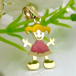 Anhänger 14,5x10mm Kettenanhänger Mädchen multicolor 375 Gelbgold bunt Kinder