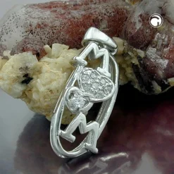 Anhänger 23x9mm Kettenanhänger MOM mit Zirkonia Herzen 925 Silber Silberanhänger