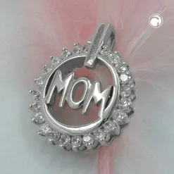 Anhänger 17x14mm Kettenanhänger MOM mit Zirkonia weiß 925 Echt Silber Damen