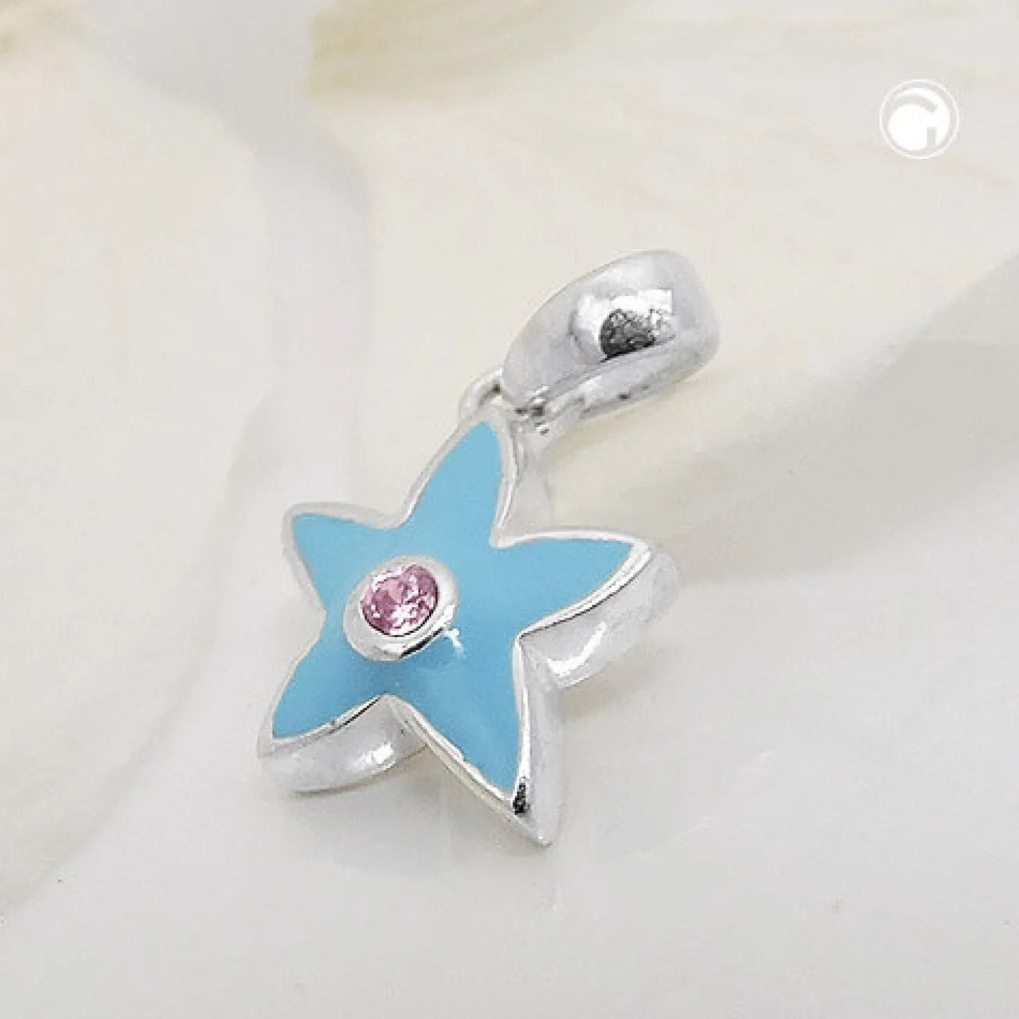 Anhänger 9x9mm Kinder Sternchen hellblau lakiert mit lila Zirkonia 925 Silber