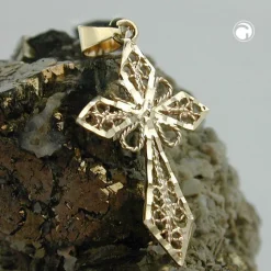 Anhänger 27x16mm Kreuz aus echtem 375 Gold Gelbgold diamantiert Goldkreuz
