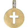 Anhänger 11,1x15,5mm Kreuz ausgestanzt im Kreis 585 Gelbgold 4 Brillanten 0.02Ct